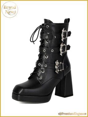 Women's Platform Combat Boots Chunky High Heeled Ankle Boots